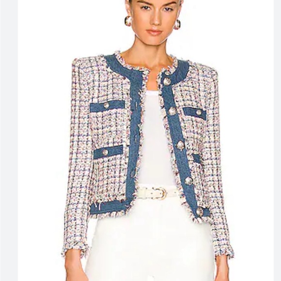 Veronica Beard Multicolor Tweed Blazer with Blue Trim - Picture 1 of 11